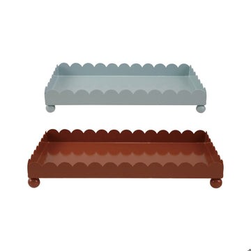 Enamel Metal Scalloped Tray, S/2