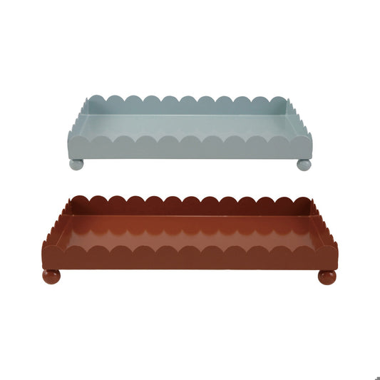Enamel Metal Scalloped Tray, S/2