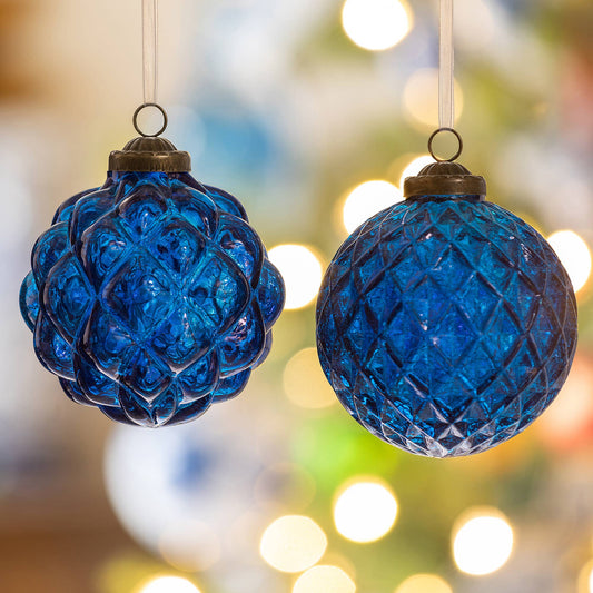 Textural Opaque Blue Glass  Ball Ornament