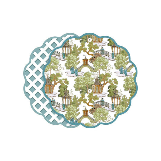 VIDA Pagoda and Lattice Reversible Placemats S/4 (Blue and Green)