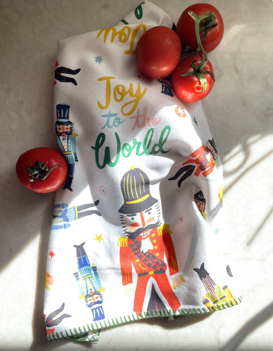 Holiday Tea Towel with Embroidered Detail | Nutcrackers