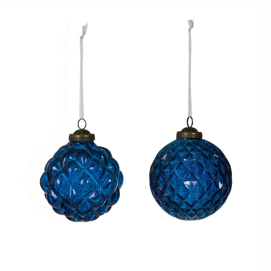 Textural Opaque Blue Glass  Ball Ornament