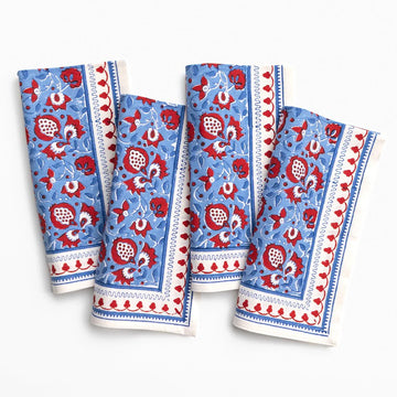 Pomegranate Fan Flower Blue & Red Napkin | Set of 4