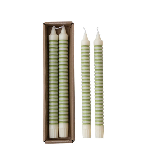 S/2 Unscented Bamboo Taper Candles in Box, Green