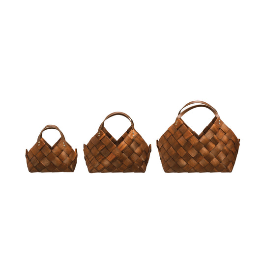 Woven Baskets with Handles, S/3